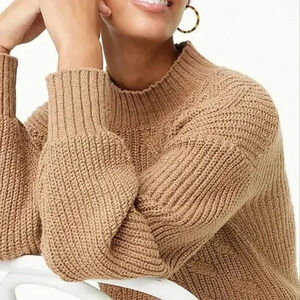 J. Crew Cotton Blend Cable Knit Sweater Mock Neck in Beige / Tan size S